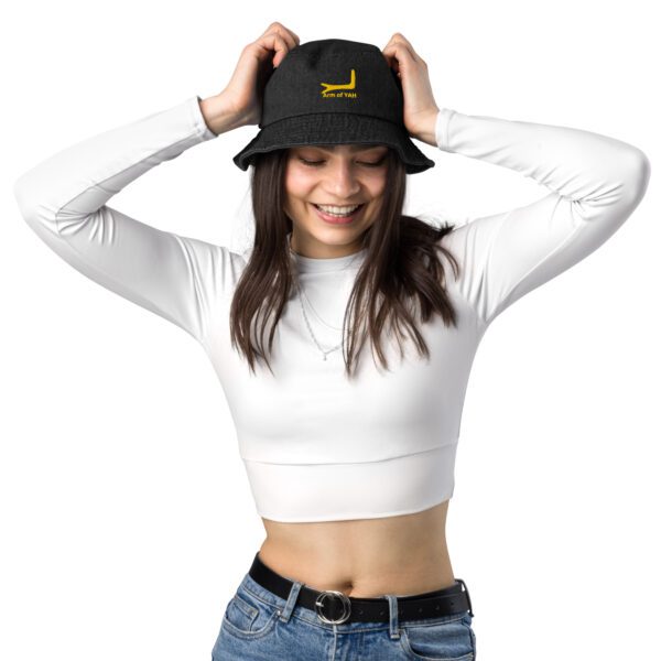 Arm of YAH Denim bucket hat - Image 2